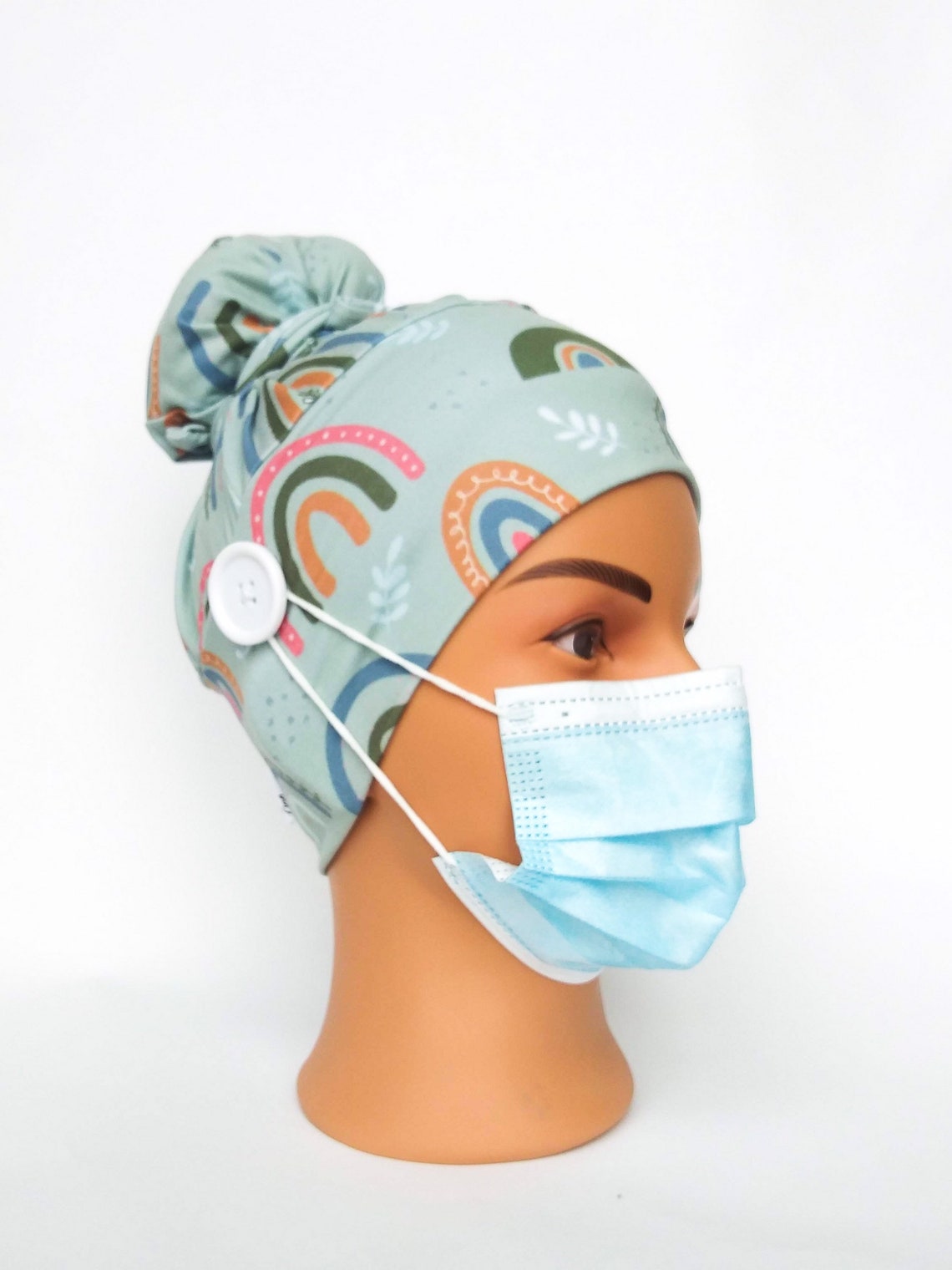 Scrub Cap with Buttons for Mask Nurses Hat for Long Hair or Etsy