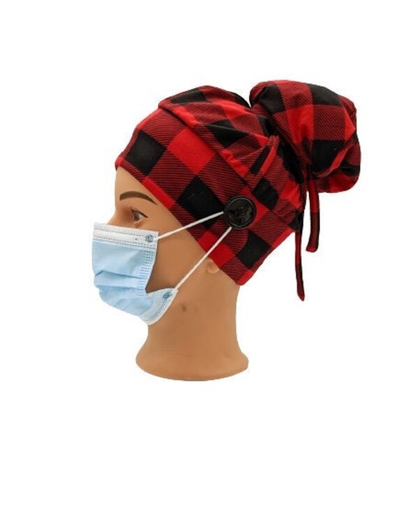 Buffalo Plaid Scrub Cap for Christmas 