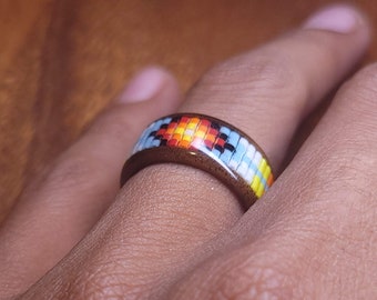 5 Bead Wide Beaded Wood Ring