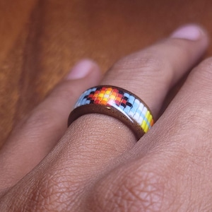 5 Bead Wide Beaded Wood Ring