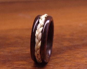 Exposed Braided Sweetgrass Wood Ring