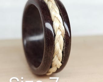 Size 7 Braided Sweetgrass Wood Ring