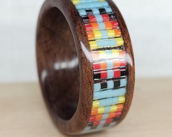 Size 8.5 BELIEVE Beaded Wood Ring