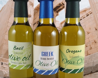 TOLLES GESCHENK! Athena's Korbkombination Mittelmeer-Griechisch gewürztes Olivenöl infundierte Olivenöle Griechische Kräuter großes eintauchendes Öl