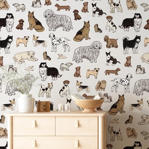 Dogs Wallpaper, Charming and Playful Wall Decor for Dog Lovers, Peel & Stick Wallpaper