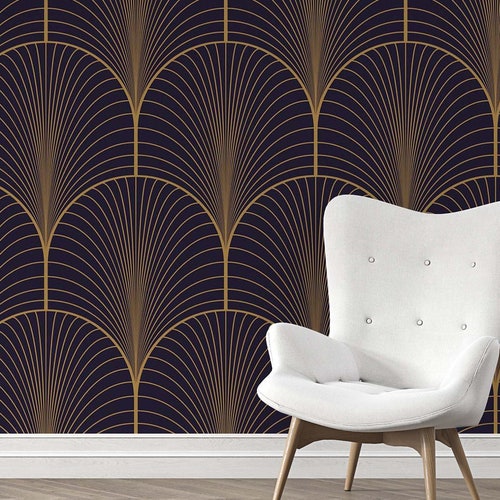 Removable Wallpaper Gold and Navy Blue Geometric Peel & Stick | Etsy