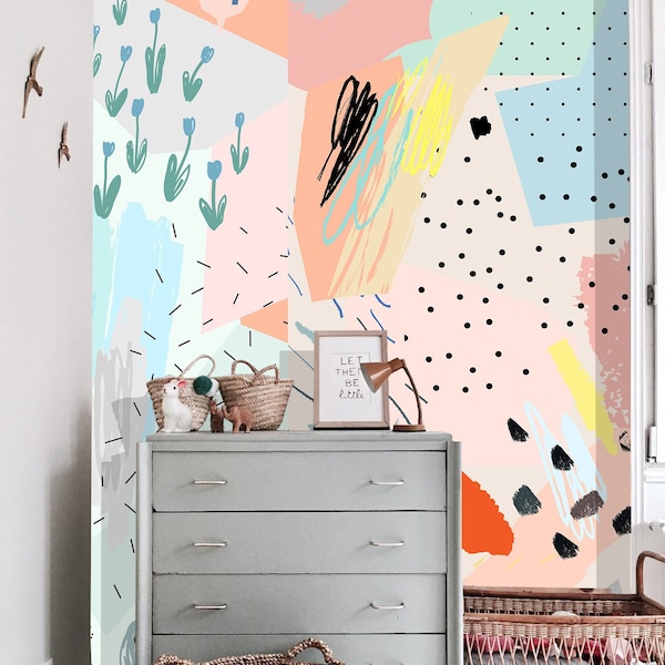 Watercolor Wallpaper  Peel and Stick Wallpaper  Self Adhesive Wallpaper  Abstract Wallpaper Removable Wallpaper KIDS wallpaper