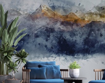 Mountain Watercolor Wallpaper  Peel and Stick Wallpaper  Self Adhesive Wallpaper  Abstract Wallpaper Removable Wallpaper #78
