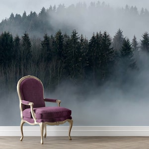 Fog in the Green Forest Beautiful Wallpaper Peel & Stick Self-adhesive Vinyl Wallpaper Print for Bedroom Livingroom Home Wall Mural #114
