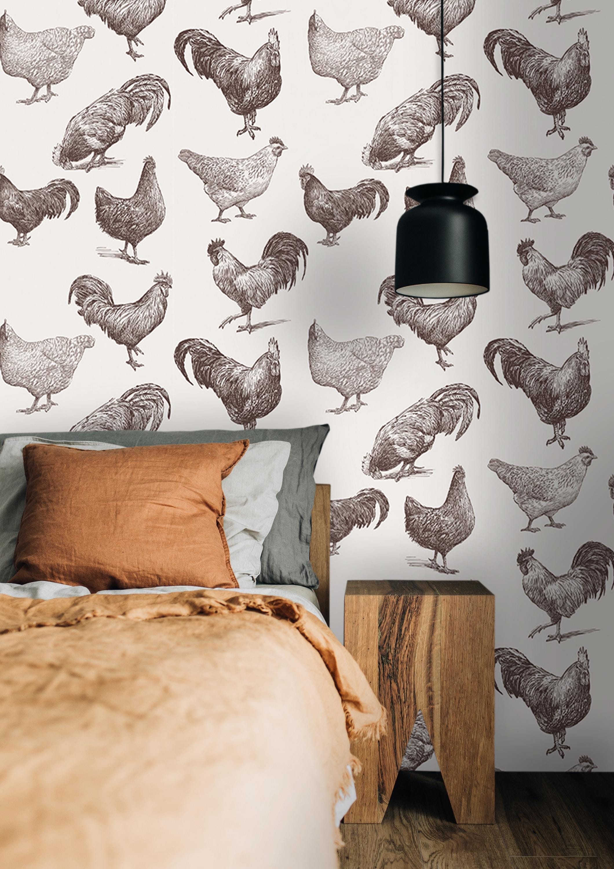 Farmhouse Rooster Chicken Wallpaper - Rustic Country Wall Mural ...