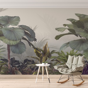 Tropische JUNGLE exotische Tapete - Schälen und aufkleben - Tropisches Wandbild- Bäume Wandposter- Vintage Tapete Wald Tapete #49