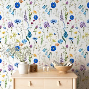 Beautiful Garden Wallpaper, Wildflower Floral Wallpaper, Floral Peel and Stick or Pre-Pasted Wallpaper, Eco Friendly