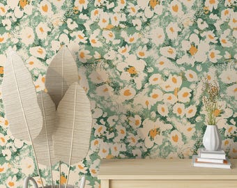 Sage Green Wallpaper, Pastel Green wall covering, Neutral Wallpaper, Floral Wall, Victorian Wallpaper, Herbs Peel and Stick or Prepasted