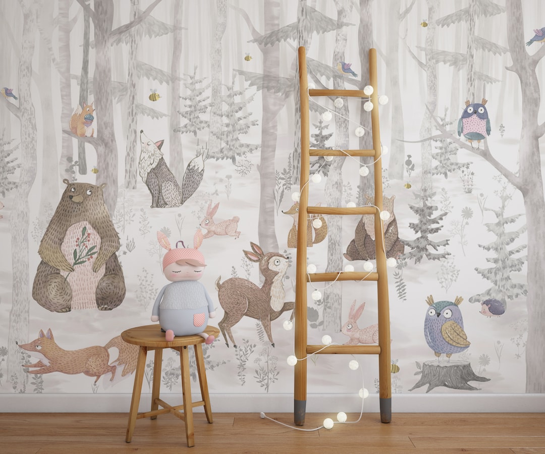 Forest Mural Wallpaper Nursery Wallpaper Nursery Woodland - Etsy