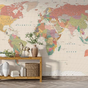 World Map Wallpaper Peel and Stick Self Adhesive Dark Political World Map Wall Mural Removable Large Maps Wallpaper Living Room Room Cafe #8