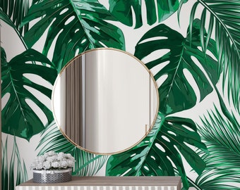 Monstera Wallpaper, Removable Wallpaper, Tropical Wallpaper, Tropical, Wallpaper, Jungle, Leaves Wallpaper, Jungle Wallcovering #190