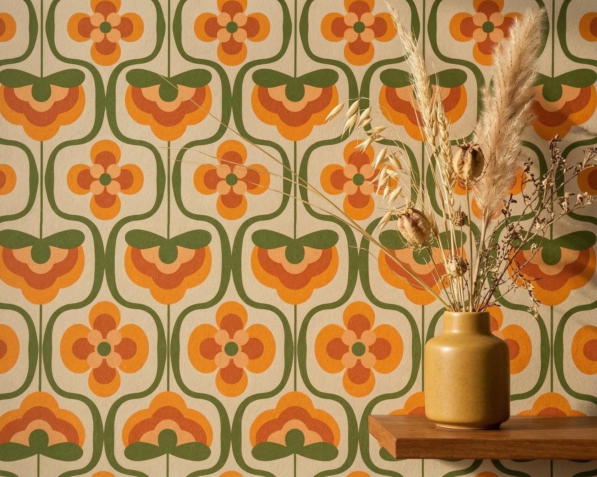 Orange and green 70s wallpaper - Etsy 日本