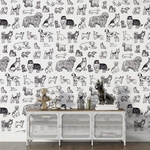 Dog Wallpaper, Cute Animal Wall Art, Kids Animal Wallpaper, Vet Wall Art, Industrial Wallpaper, Peel and Stick Decor