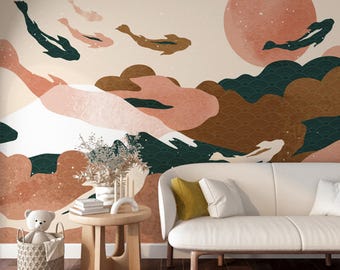 Brouillard sur les montagnes peint mural | Décoration murale au Royaume-Uni