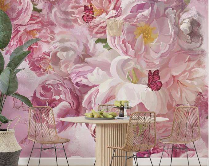 Peony Bouquet Wall Mural: Vintage Floral Removable Wallpaper #106 ...