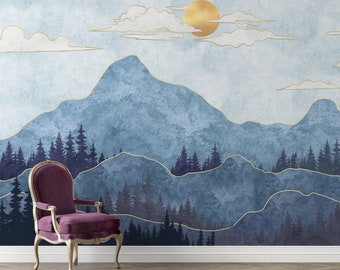 Mountain Landscape Painting wallpaper, Mountain Wallpaper, Removable Wallpaper, peel and stick Murals by DreamerDecor #192