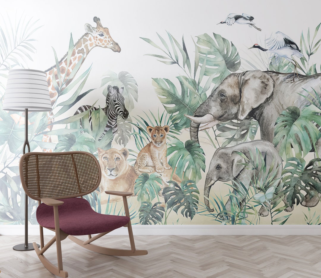 Nursery Safari Peel and Stick Wall Mural Wallpaper Animal Etsy