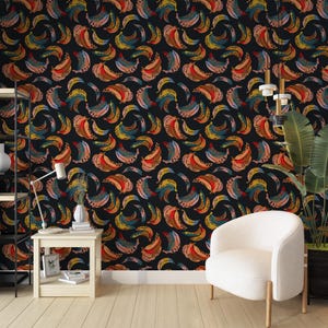Colorful Bananas Fruit Retro Removable Peel and Stick Wallpaper, Tropical Fruit Wallpaper, Peel & Stick and Pre-Pasted