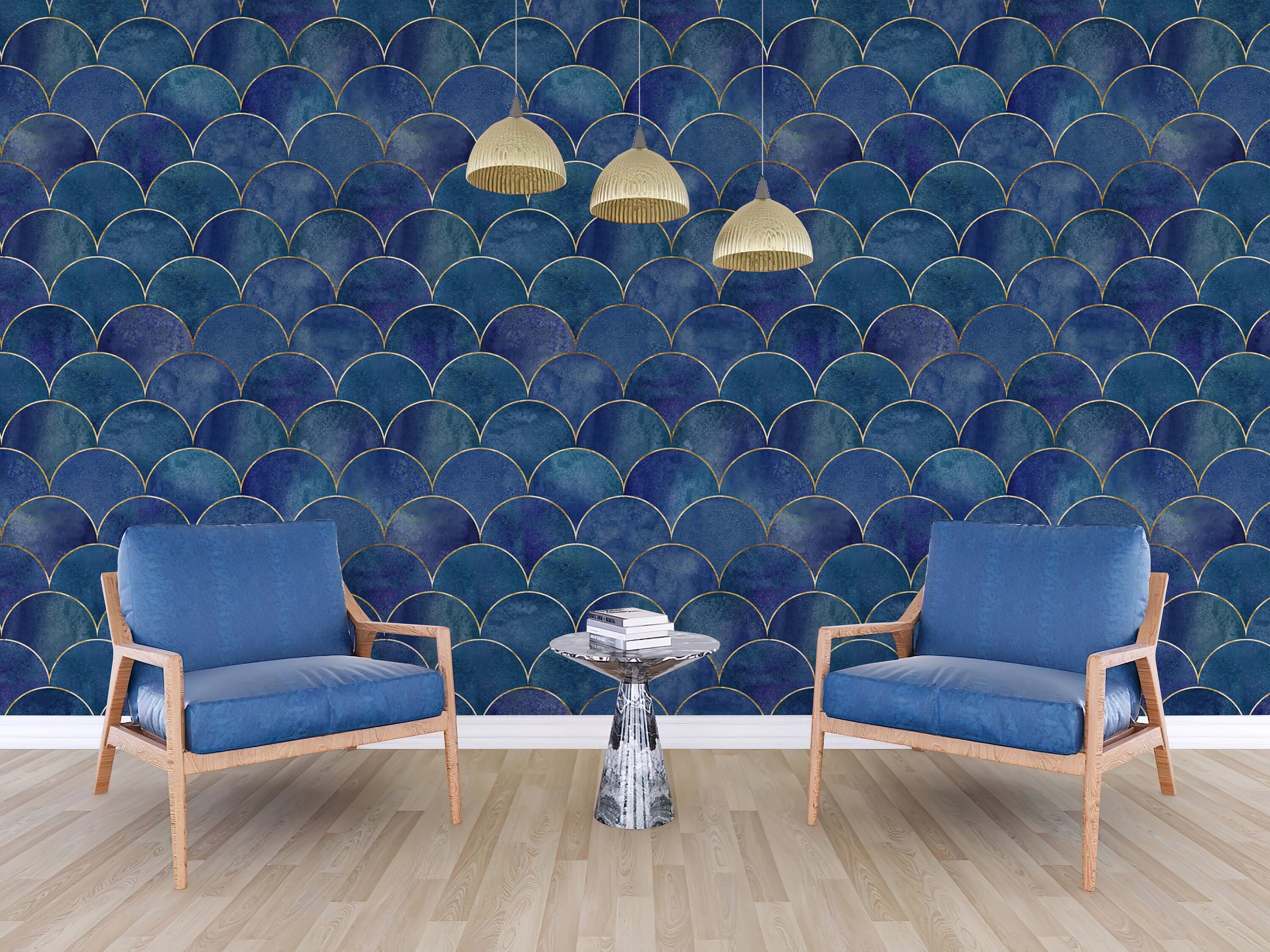 Fish Scale Wave Murals, Removable Wallpaper,peel and Stick Wall Paper ...