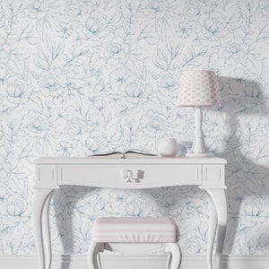 Blaue Tapete mit Blumenmuster, Tapete Blaue Rose, Aquarell Tapete, Kinderzimmer Tapete, abnehmbare Tapete #321