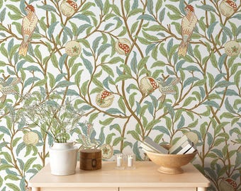 William Morris Arbutus Wallpaper, Botanical Wall Mural, Removable Vintage Floral Wallpaper Removable Vintage Retro Wallpaper Victorian Style