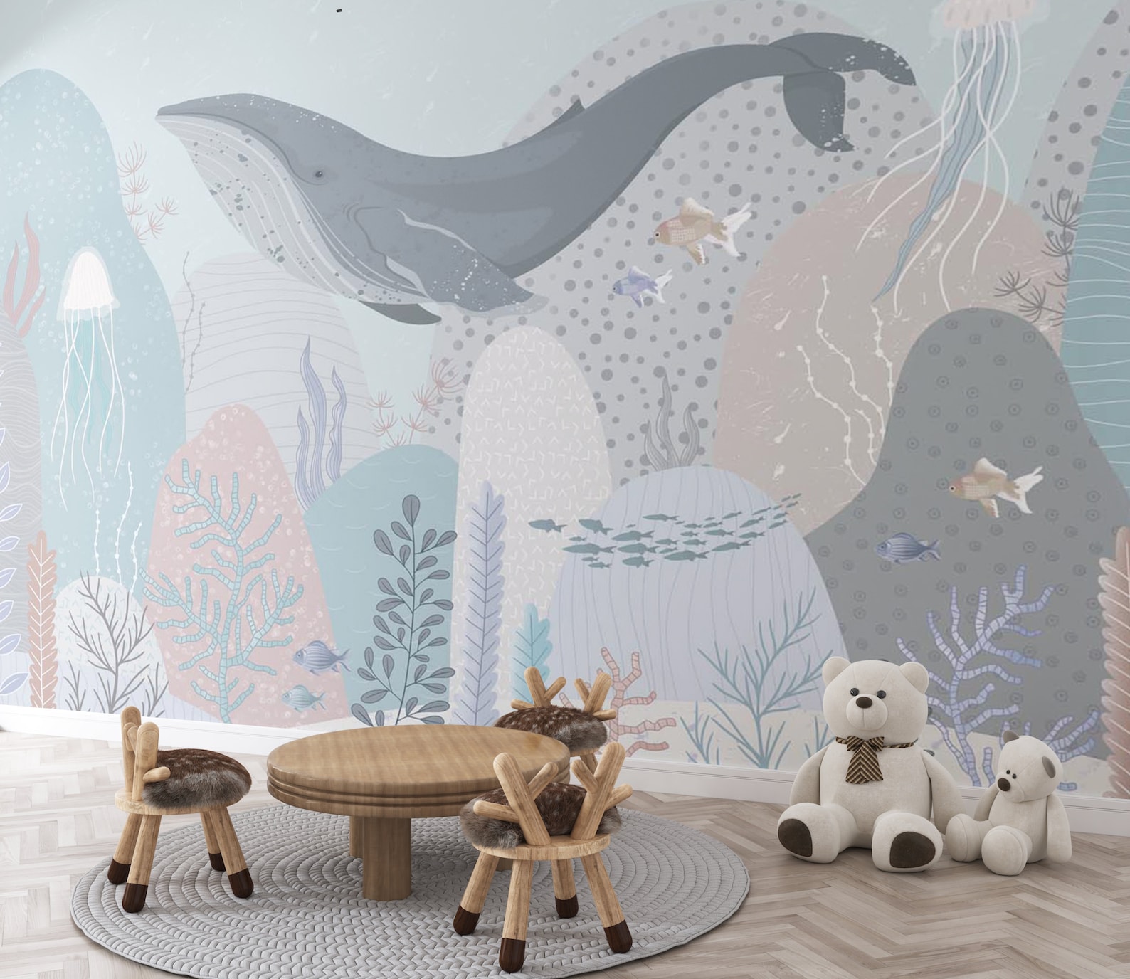 Blue Whale Wallpaper Ocean Motif Nursery Decor Removable - Etsy
