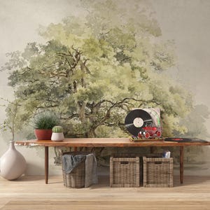 Scenic Landscape Wallpaper, Peel and Stick Green Wall mural, Old painting art Vintage Mural Self Adhesive Woodland Wallpaper