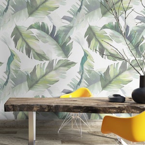 Tropic Leaf Wallpaper Peel and Stick | Leaf Drawing Art Wall Mural