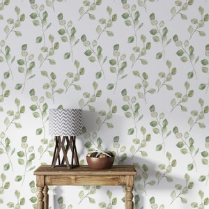 Eucalyptus Wallpaper Minimalistic Leaves Foliage Self Adhesive Peel& Stick or Traditional Prepasted Wallpaper Removable Repositionable #229