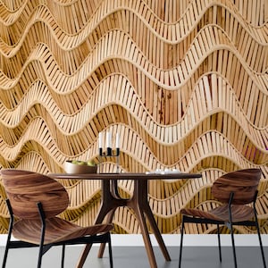 Rattan Tapete-Boho Tapete-Boho Chic Tapete-Holz Tapete - Rattan Blätter - Tapete abziehen und aufkleben - Rattan Wandbild #292