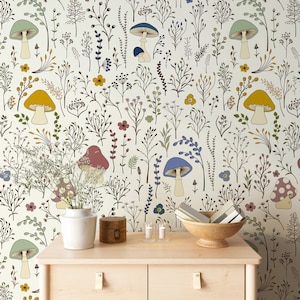 Abstract Mushroom Wallpaper , 70s wallpaper, Vintage Wallpaper, Mushroom Wallpaper, Peel and Stick Wallpaper Mushroom , Floral Wallpaper