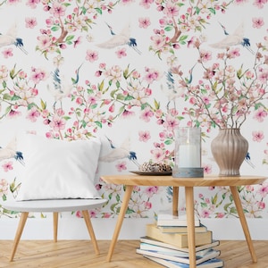 Crane Wallpaper, Asian Wallpaper, Storks Wallpaper, Chinoiserie Wallpaper Peel and Stick, Japanese Wallpaper, Heron Wallpaper #231