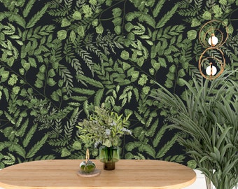 Green Fern Wallpaper | Self Adhesive Wallpaper, Removable Wallpaper, Temporary Wallpaper, Peel and Stick Wallpaper #188