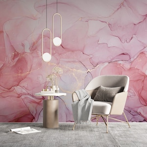 Pink Stratified Marble Wallpaper, Modern Marble Wallpaper, Peel and Stick Marble Wallpaper, Textured Marble Mural, Background Wallpaper #330