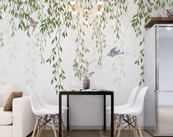 Willow Tree Peel and Stick Wallpaper Mural Chinoiserie Watercolor Blossom Décor Nursery Removable Wallpaper- Self Adhesive Custom Sizes #304