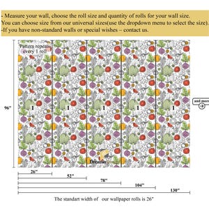 Vintage Vegetables Kitchen Wallpaper, Retro Kitchen Veggie Wall decor, Farmhouse Wall Art image 4