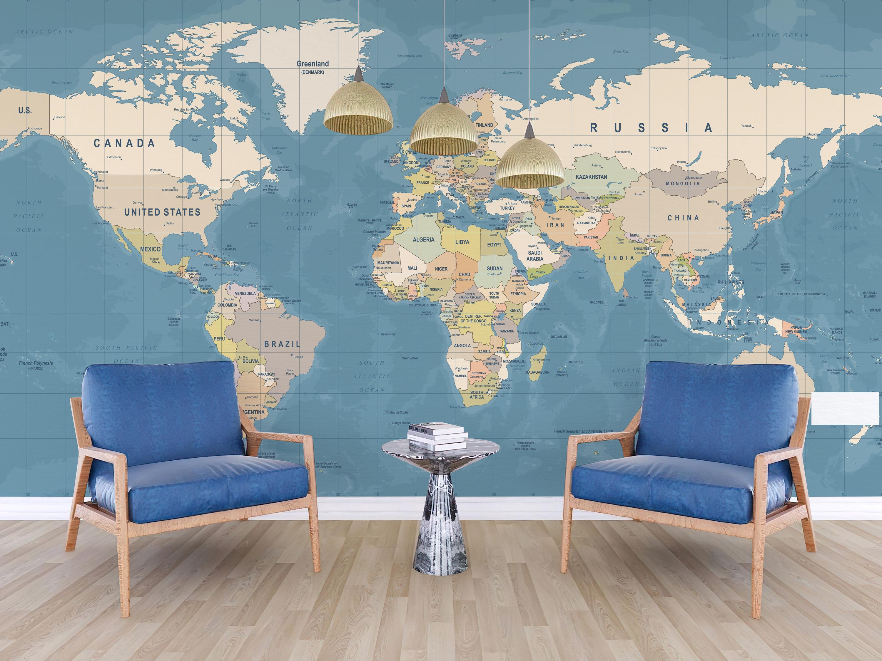 Giant World Map Wall Mural - Removable Wallpaper Map of the World ...