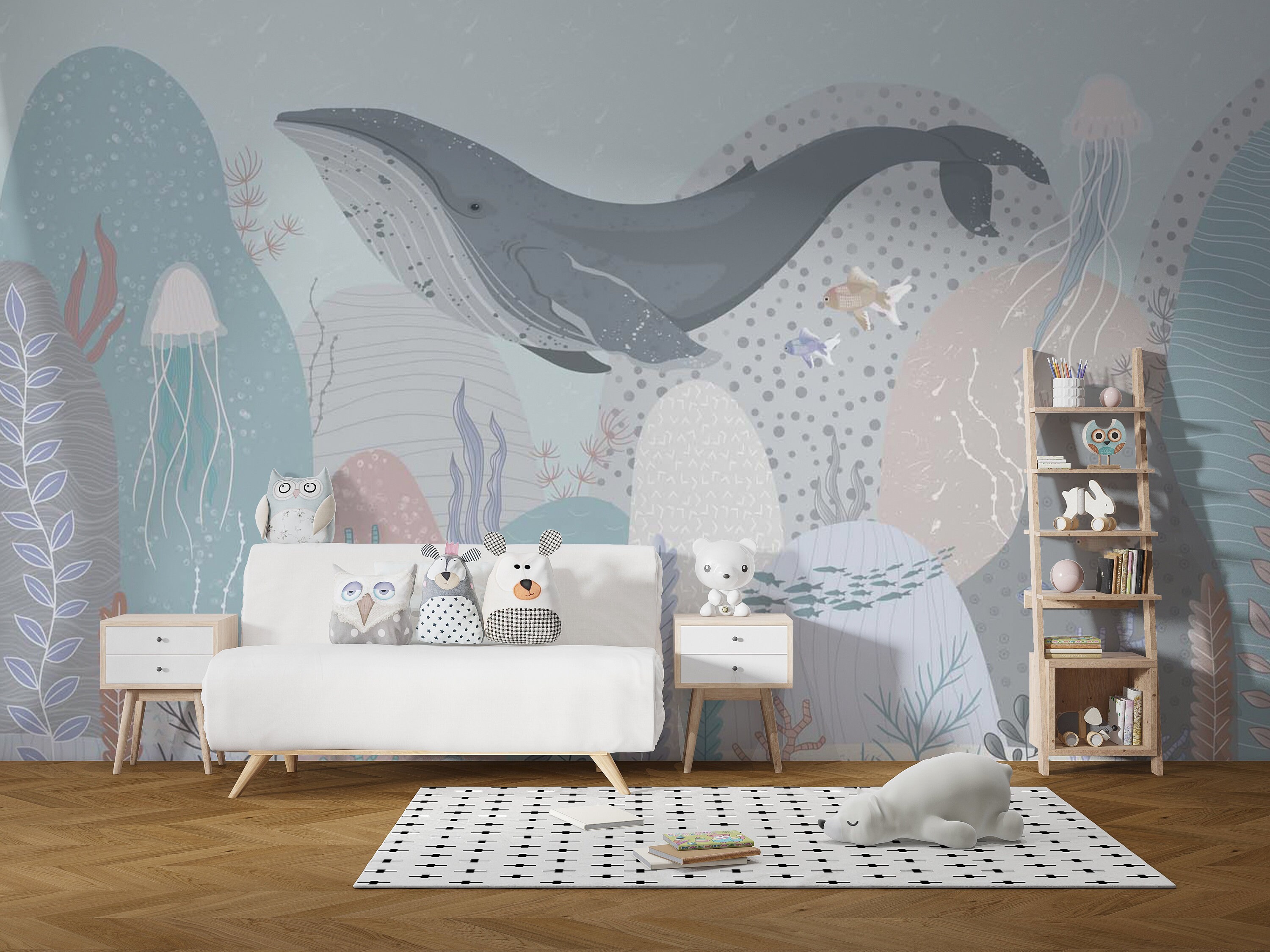 Blue Whale Wallpaper Ocean Motif Nursery Decor Removable - Etsy
