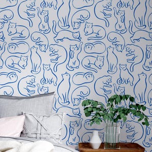 Sweet Cat Wallpaper, Vintage Floral Design with Playful Cats for Kids, Removable Wallpaper, Animal Wallpaper