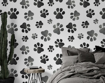 Dogs Removable Wallpaper | Black dogs Peel & Stick Fabric Wallpaper | Black and White Animal Wall Decor #122