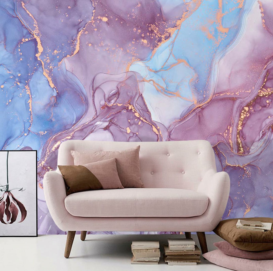 Watercolor Purple Wallpaper Peel and Stick Wallpaper Self Etsy Canada