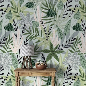 Nordic Style Tropical Leaves | Wallpaper | Peel and Stick Self Adhesive or Pasted | Removable Wallpaper | Custom Size #308