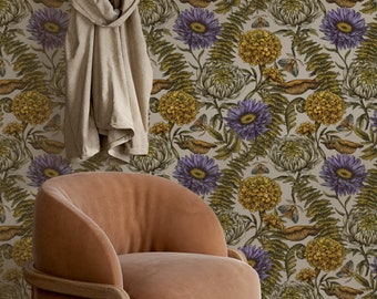 Victorian Floral Wallpaper Peel and Stick, Vintage Soft Flowers Wall Mural, Boho Style Floral Wallpapers