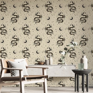 Snake Wallpaper, Green Wallpaper Peel and Stick - Floral Wallpaper, Modern Botanical Wallpaper - Self Adhesive Removable Wallpaper