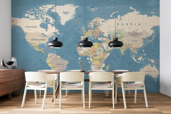 National Geographic Executive World Map Wall Mural Giant Removable  Wallpaper Natgeo Map of World Huge Peel & Stick Fabric Wall Map Mural 